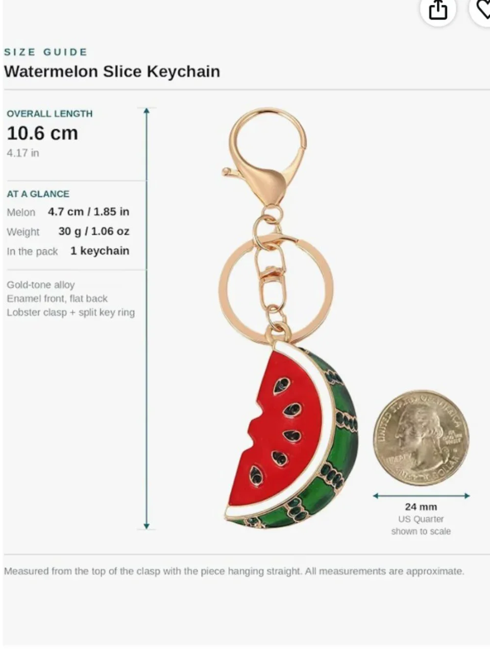 Watermelon 🍉 Enamel Keychain Bag Charm | Charms & Co.|Gold Tone |New on Hangtag